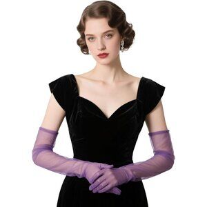 Women's Tulle Purple Long Satin Gloves Evening Elbow Length Party Costumes